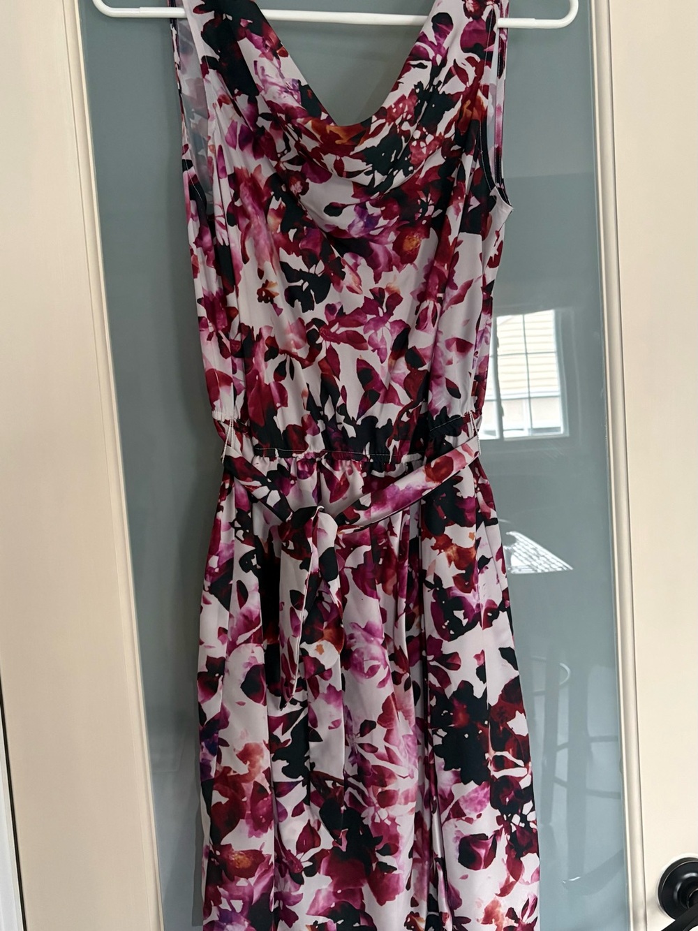 DKNY Floral Cowl Neck Sleeveless Mock Wrap Dress